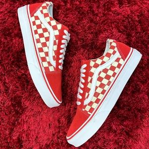 Vans Old Skool Suede Red White Checkerboard Women’s 9.5 Men’s 8 Waffle Canvas
